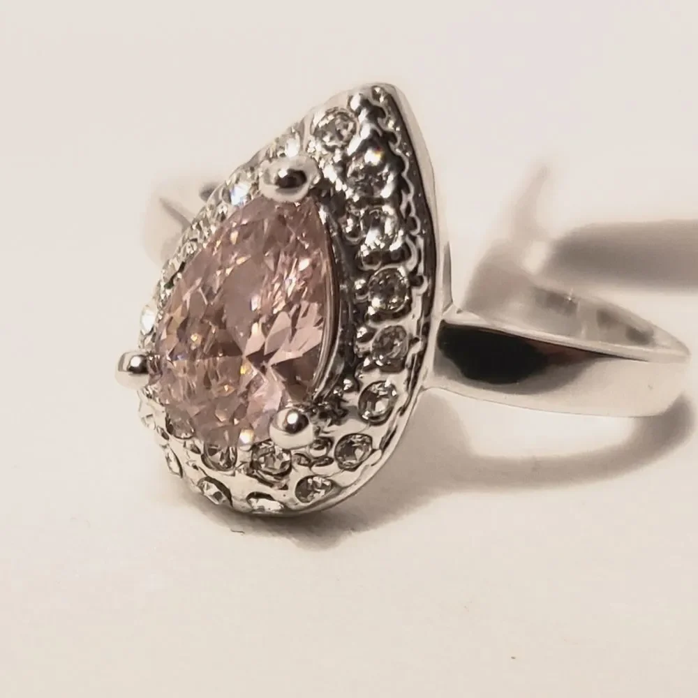 Pink sapphire and CZ pear shaped necklace, earrings and Ring, NEW